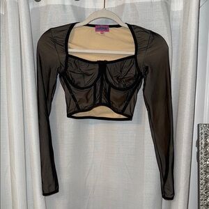 Edikted Black Sheer Long Sleeve Crop Top